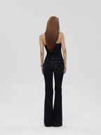 iamxiaa Raw Indigo Colorblock Bandeau Women's Denim Stretch Slim Flare Top & Pants Sets