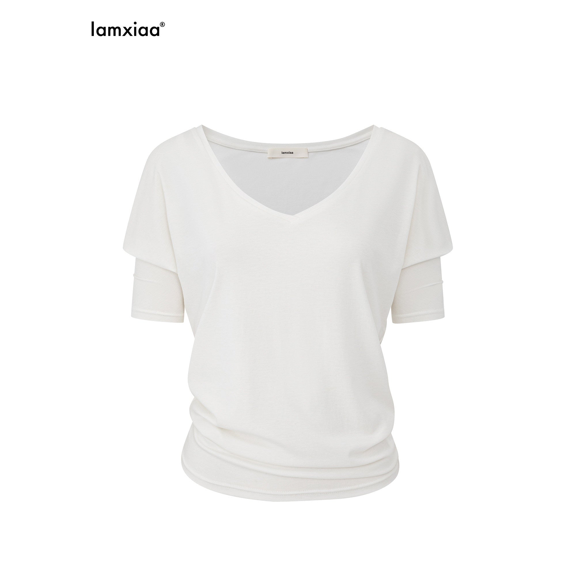 iamxiaa Relaxed V-neck Batwing One Shoulder Women's Short Sleeve T-shirts 935472655419