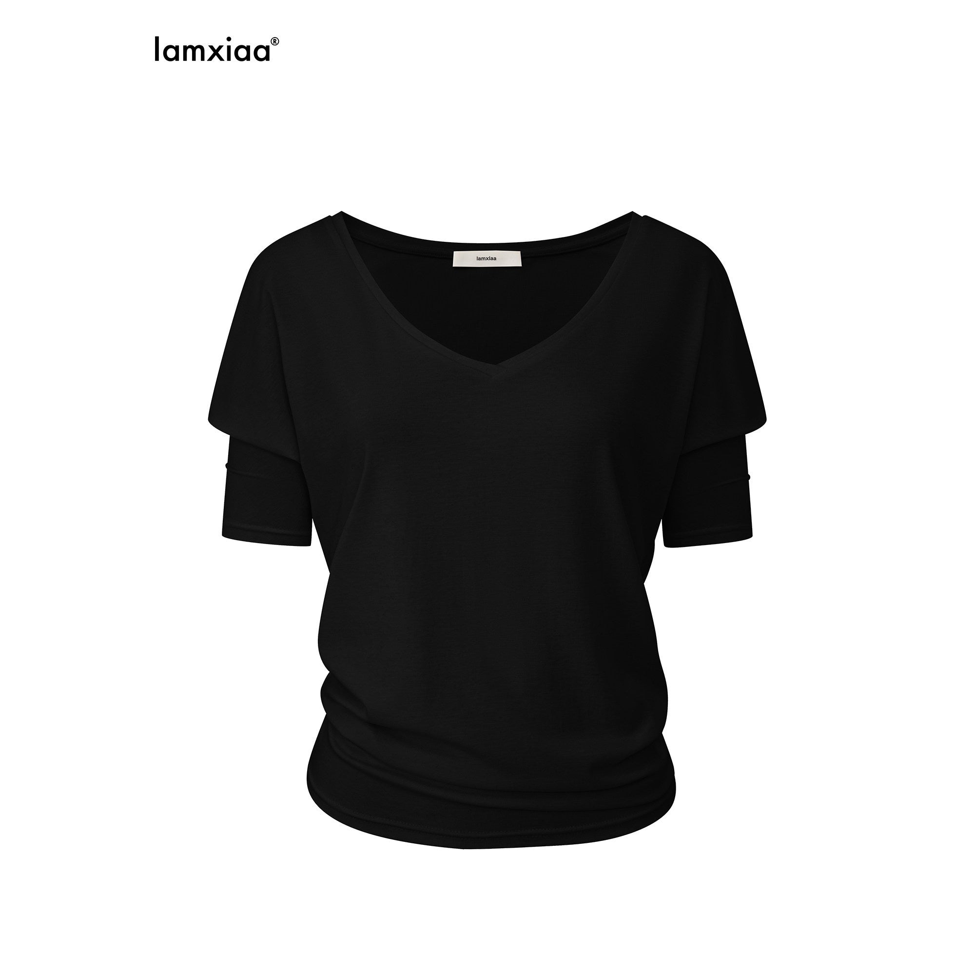 iamxiaa Relaxed V-neck Batwing One Shoulder Women's Short Sleeve T-shirts 935472655419