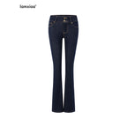 iamxiaa Retro Double Button Low Waist Wide Waist Slimming Women's Raw Denim Flare Jeans 1013148670597