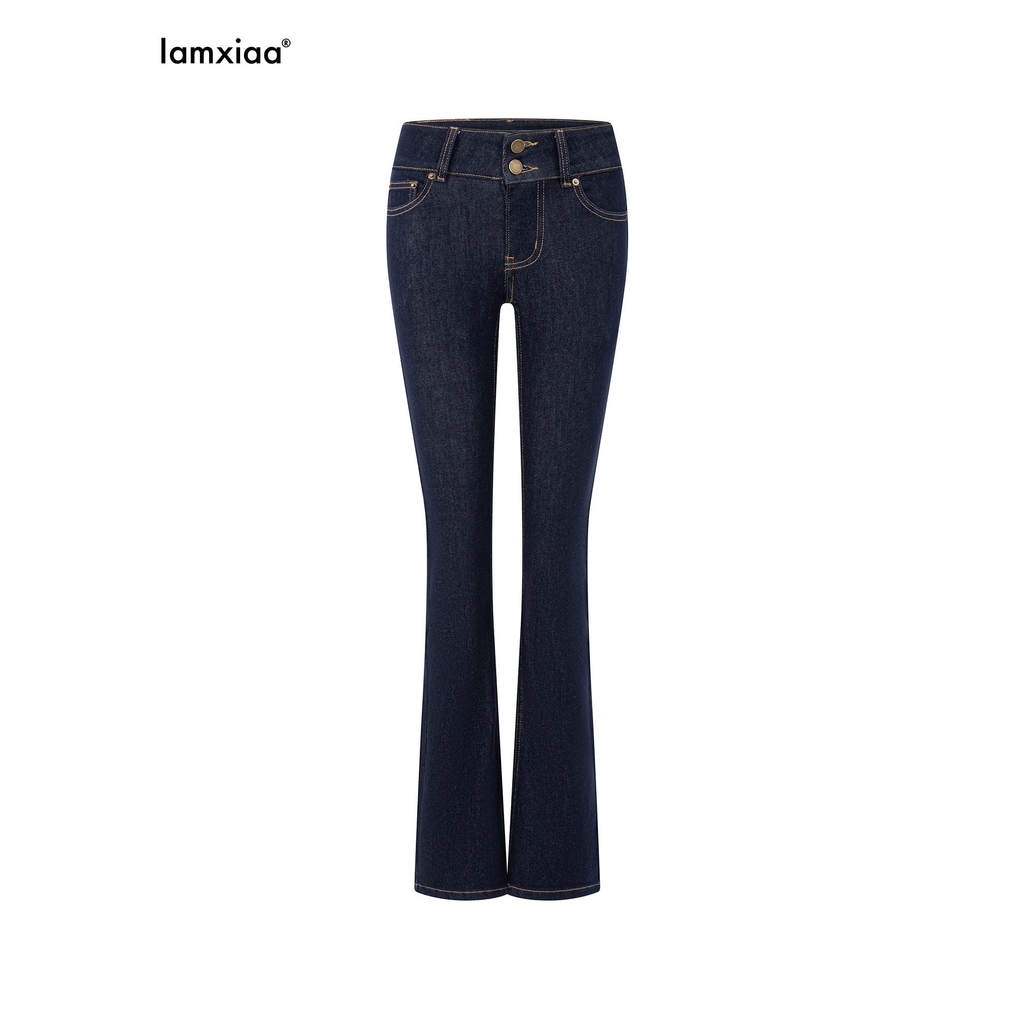 iamxiaa Retro Double Button Low Waist Wide Waist Slimming Women's Raw Denim Flare Jeans 1013148670597
