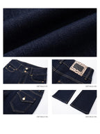 iamxiaa Retro Double Button Low Waist Wide Waist Slimming Women's Raw Denim Flare Jeans