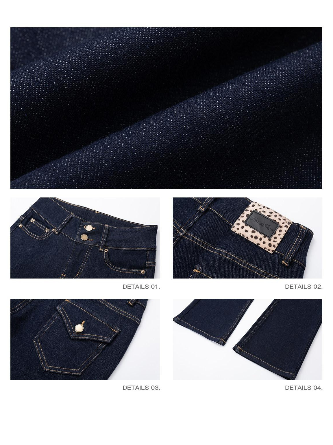 iamxiaa Retro Double Button Low Waist Wide Waist Slimming Women's Raw Denim Flare Jeans