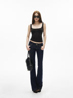 iamxiaa Retro Double Button Low Waist Wide Waist Slimming Women's Raw Denim Flare Jeans