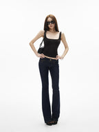 iamxiaa Retro Double Button Low Waist Wide Waist Slimming Women's Raw Denim Flare Jeans