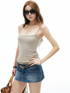 iamxiaa Ribbed Reversible U Neck Slim Fit Women's High Cotton Knit Camisoles