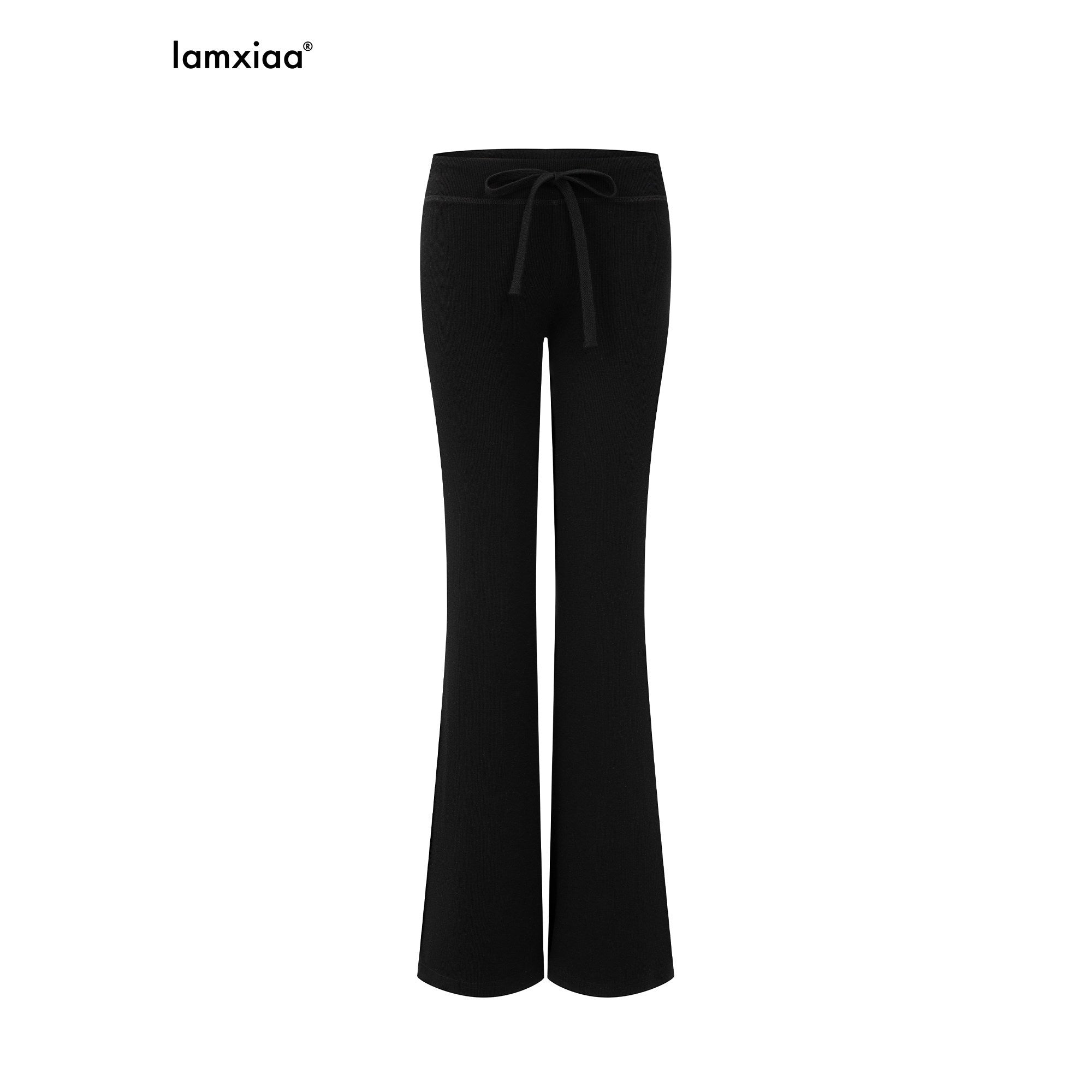 iamxiaa Ribbed U Neck High Stretch Slim Low Rise Flare Women's Silk Top & Pants Sets 1020241200357