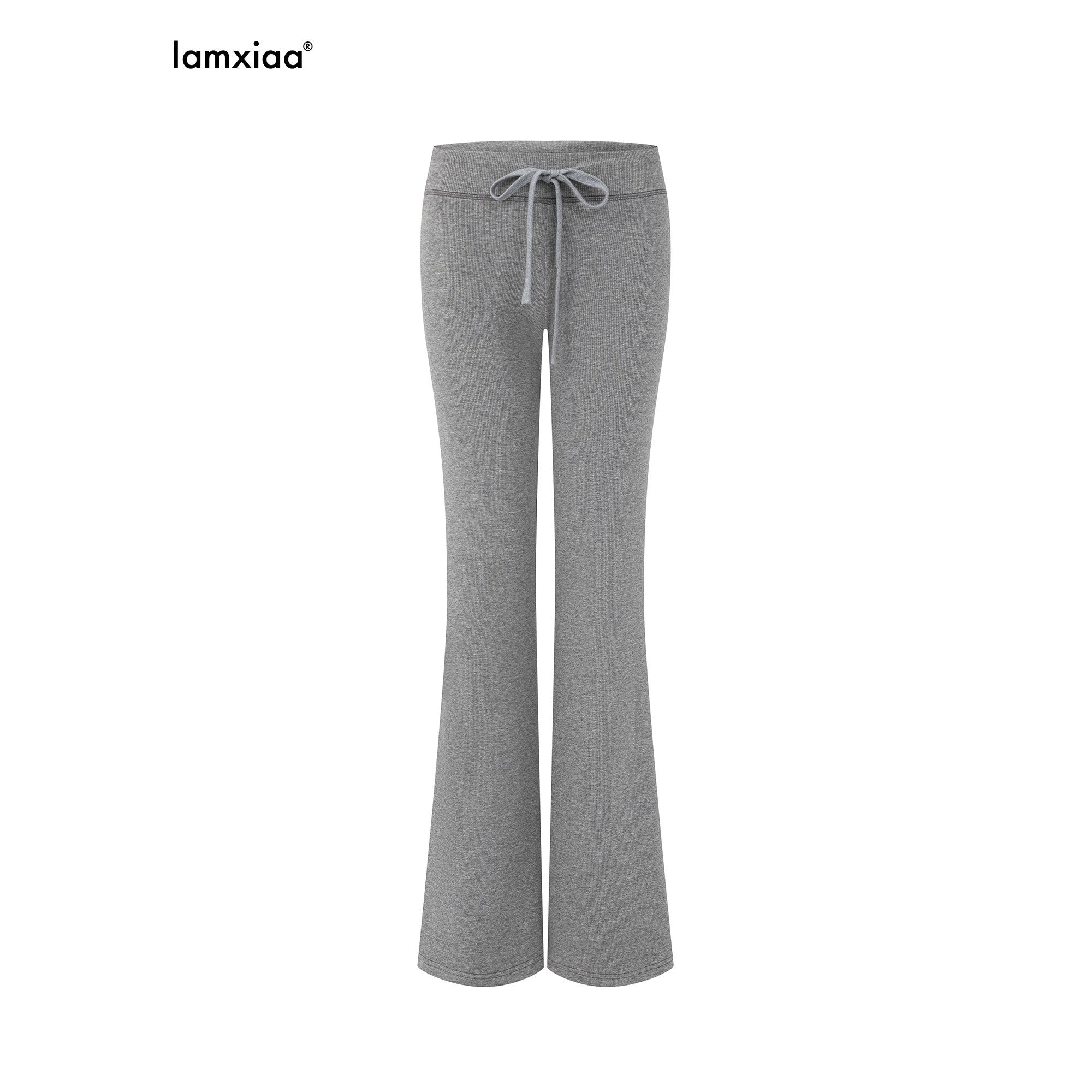 iamxiaa Ribbed U Neck High Stretch Slim Low Rise Flare Women's Silk Top & Pants Sets 1020241200357