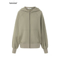 iamxiaa Sage Hooded Zip Loose Top U Neck Slim Racerback Women's Cotton Top & Skirt Sets 1031094954926