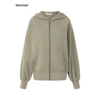iamxiaa Sage Hooded Zip Loose Top U Neck Slim Racerback Women's Cotton Top & Skirt Sets 1031094954926
