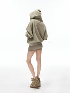 iamxiaa Sage Hooded Zip Loose Top U Neck Slim Racerback Women's Cotton Top & Skirt Sets