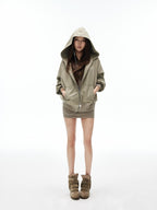 iamxiaa Sage Hooded Zip Loose Top U Neck Slim Racerback Women's Cotton Top & Skirt Sets