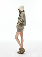 iamxiaa Sage Hooded Zip Loose Top U Neck Slim Racerback Women's Cotton Top & Skirt Sets