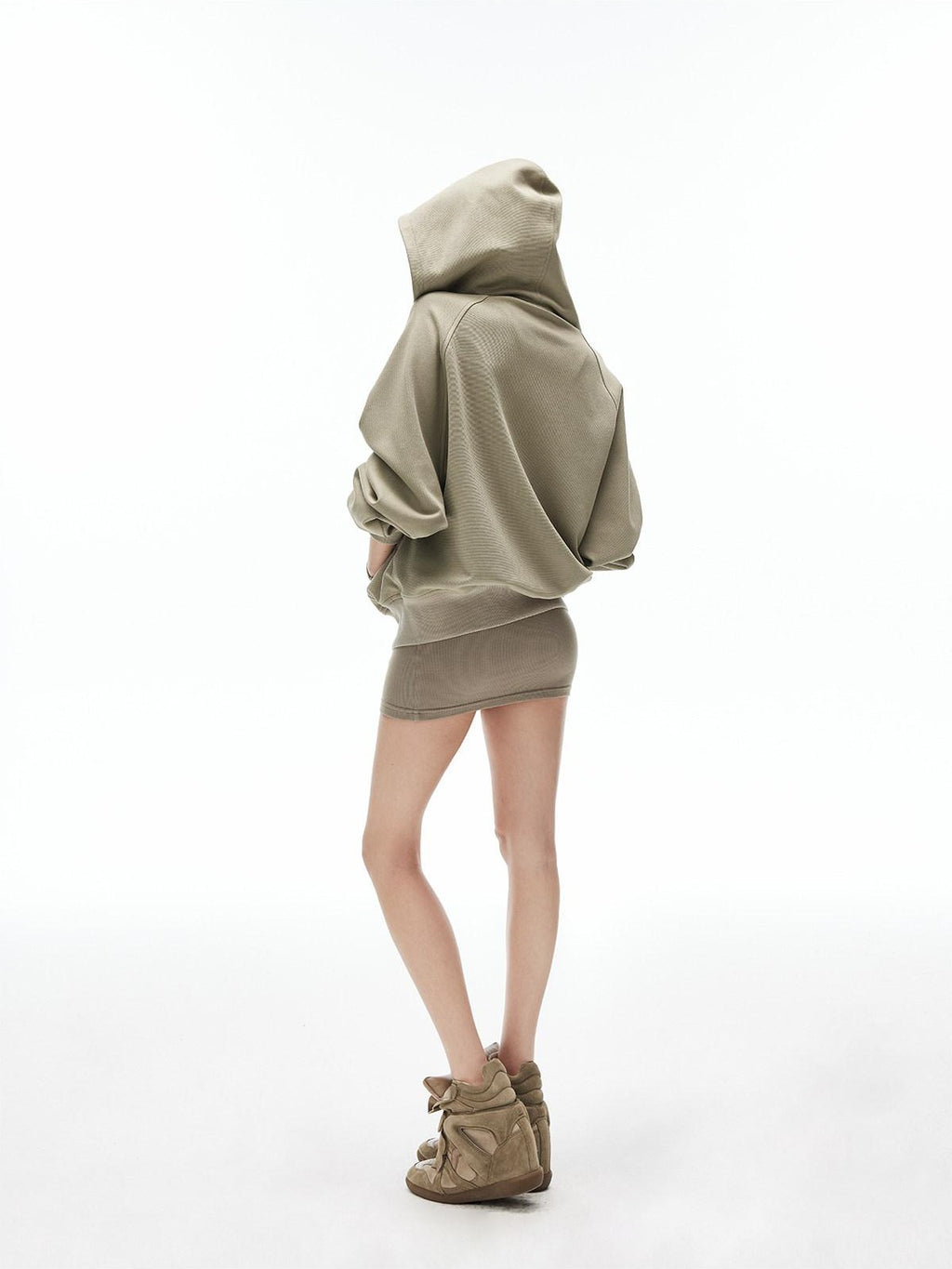 iamxiaa Sage Hooded Zip Loose Top U Neck Slim Racerback Women's Cotton Top & Skirt Sets