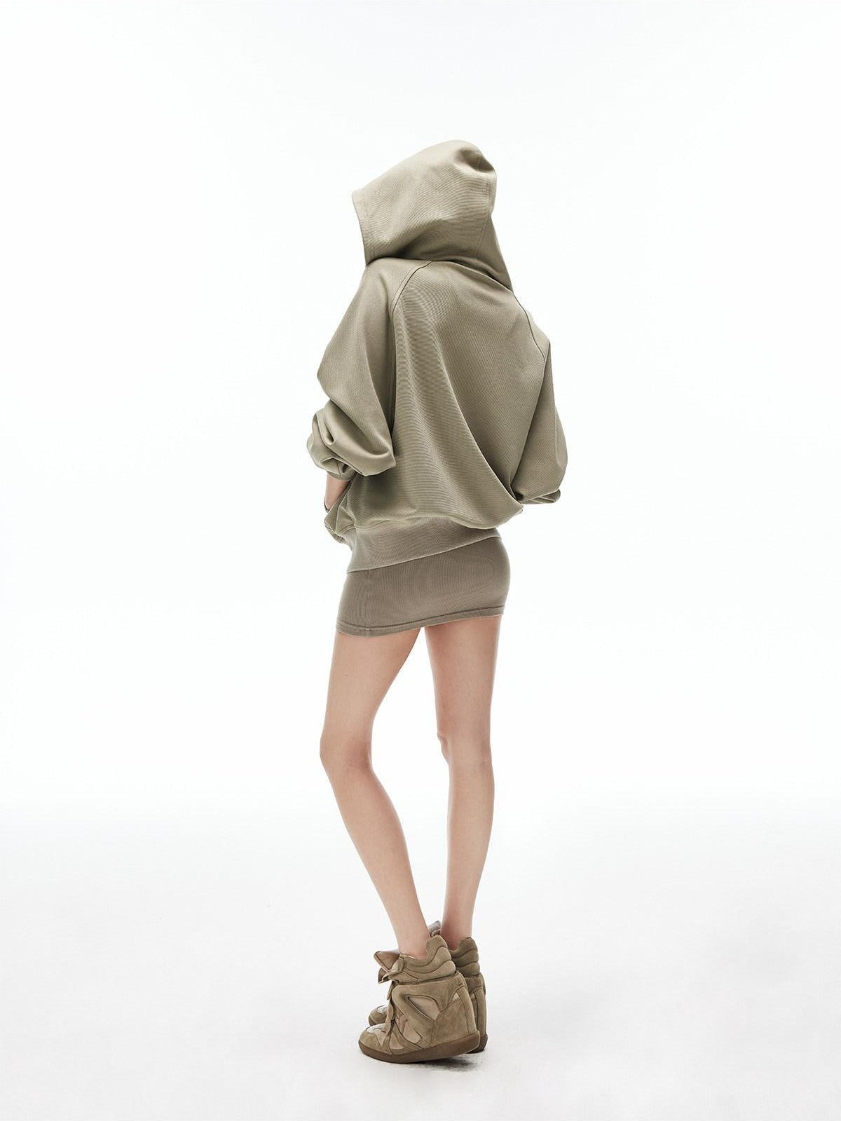 iamxiaa Sage Hooded Zip Loose Top U Neck Slim Racerback Women's Cotton Top & Skirt Sets