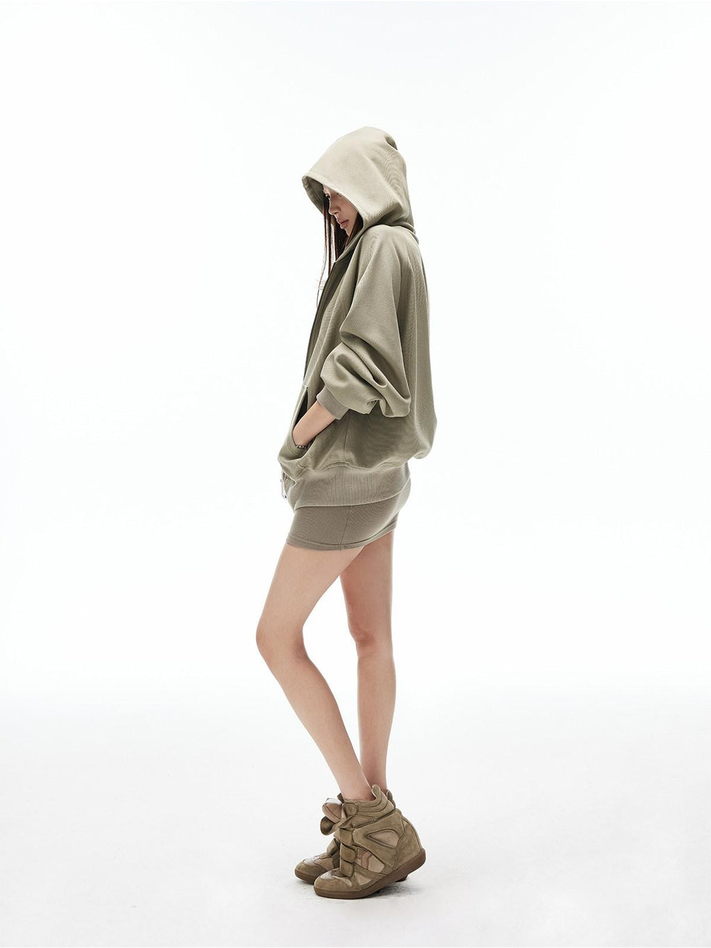iamxiaa Sage Hooded Zip Loose Top U Neck Slim Racerback Women's Cotton Top & Skirt Sets