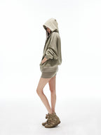 iamxiaa Sage Hooded Zip Loose Top U Neck Slim Racerback Women's Cotton Top & Skirt Sets