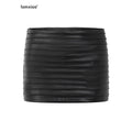 iamxiaa Sculptural Pleated Panel Smooth Back Women's Matte Leather Mini Skirts 1020610960360