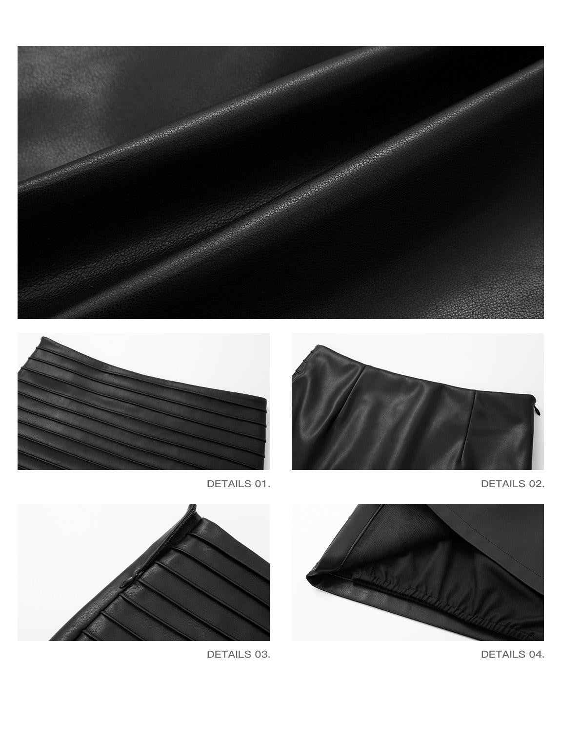 iamxiaa Sculptural Pleated Panel Smooth Back Women's Matte Leather Mini Skirts