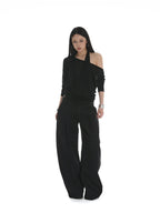 iamxiaa Sheer Halter Asymmetrical Ruched Faux Women's Tencel Long Sleeve T-shirts