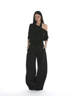 iamxiaa Sheer Halter Asymmetrical Ruched Faux Women's Tencel Long Sleeve T-shirts