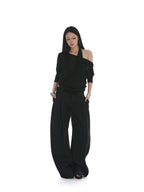 iamxiaa Sheer Halter Asymmetrical Ruched Faux Women's Tencel Long Sleeve T-shirts