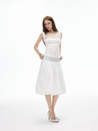 iamxiaa Silky Pleated Riveted Rhinestone Low Square Neck Women's Lyocell Tank Tops