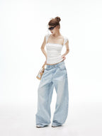 iamxiaa Silky Pleated Riveted Rhinestone Low Square Neck Women's Lyocell Tank Tops