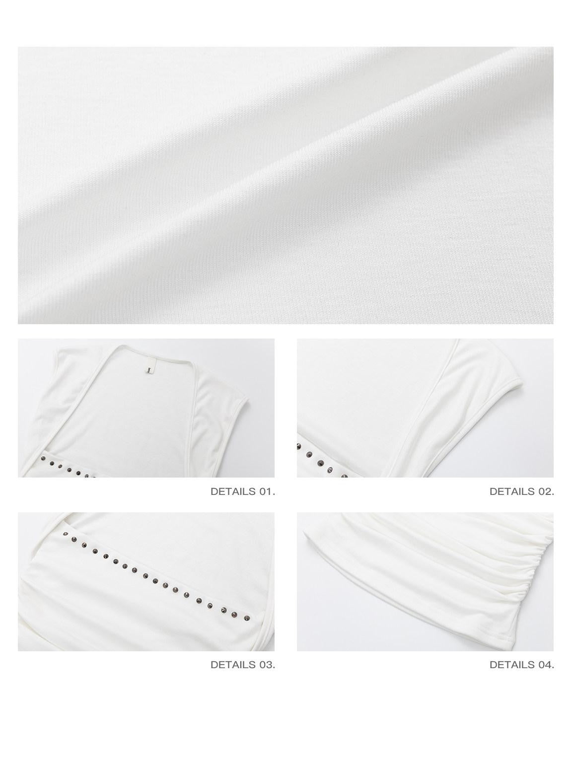 iamxiaa Silky Pleated Riveted Rhinestone Low Square Neck Women's Lyocell Tank Tops