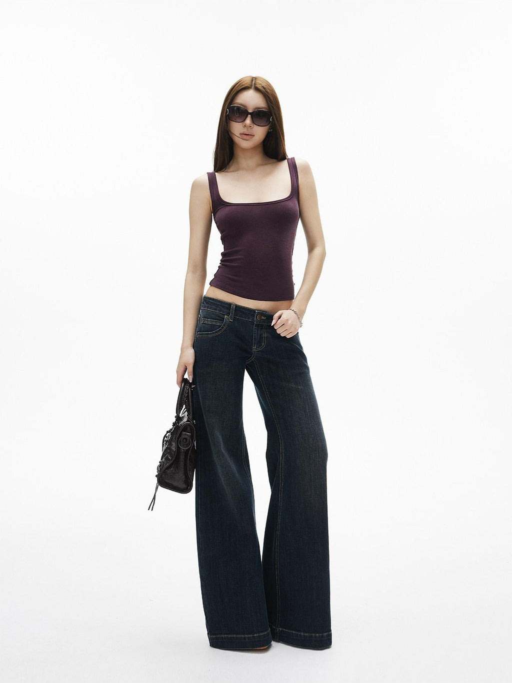 iamxiaa Slim Fit Wide Strap U Neck Women's Cotton Stretch Blend Tank Tops