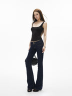 iamxiaa Slim Fit Wide Strap U Neck Women's Cotton Stretch Blend Tank Tops
