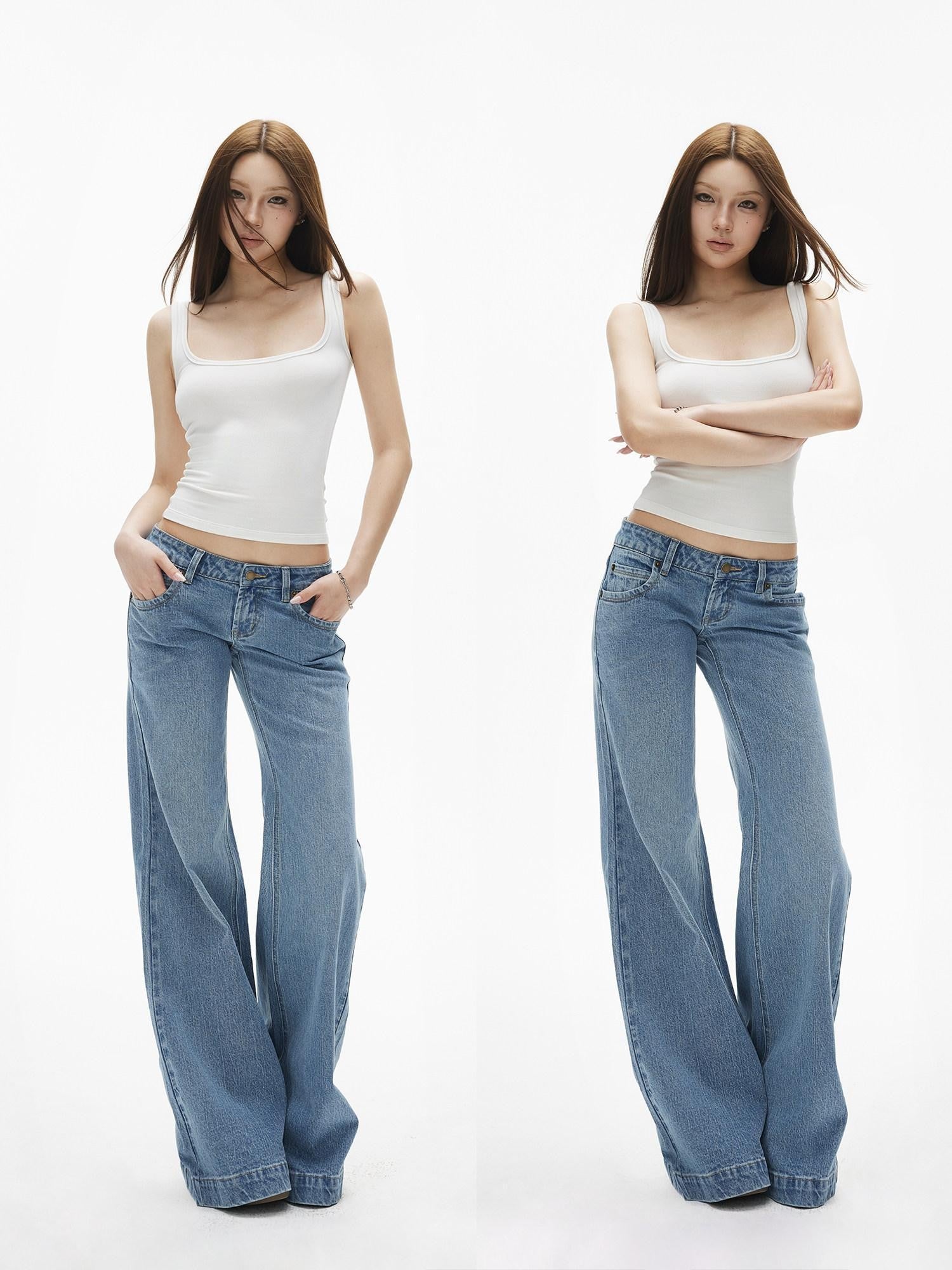 iamxiaa Slim Fit Wide Strap U Neck Women's Cotton Stretch Blend Tank Tops