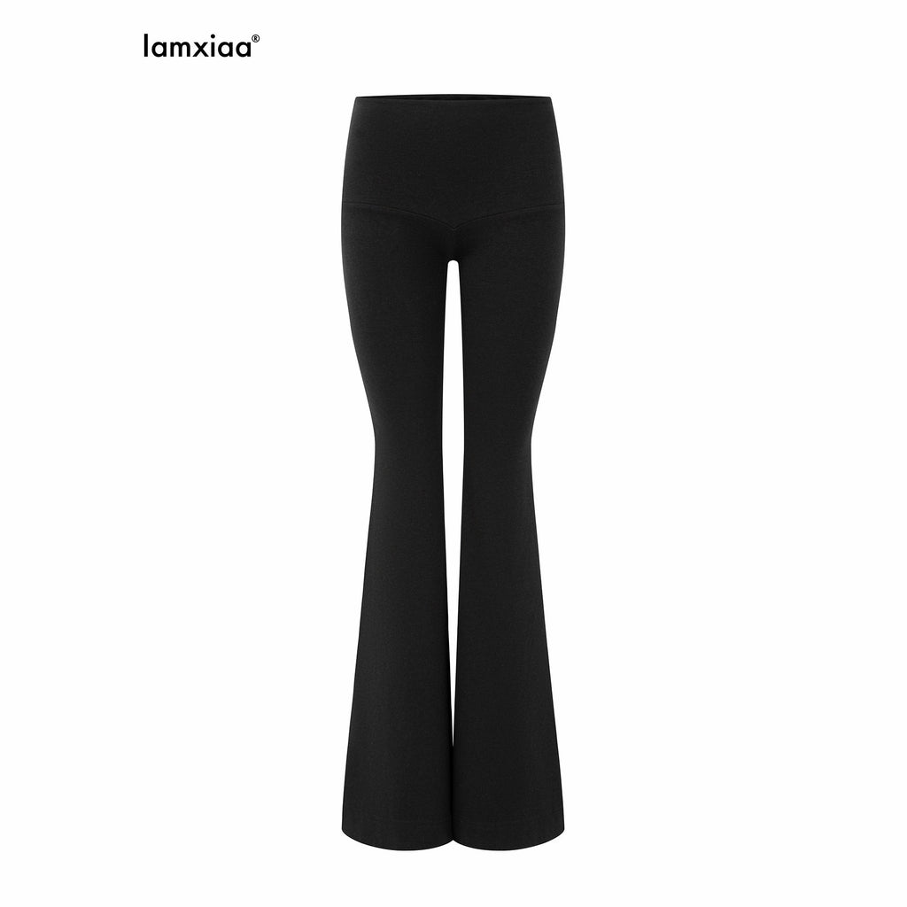 iamxiaa Slimming Low Waist Wide Band Stretch Knit Women's Cotton Feel Flare Pants 1051858713231