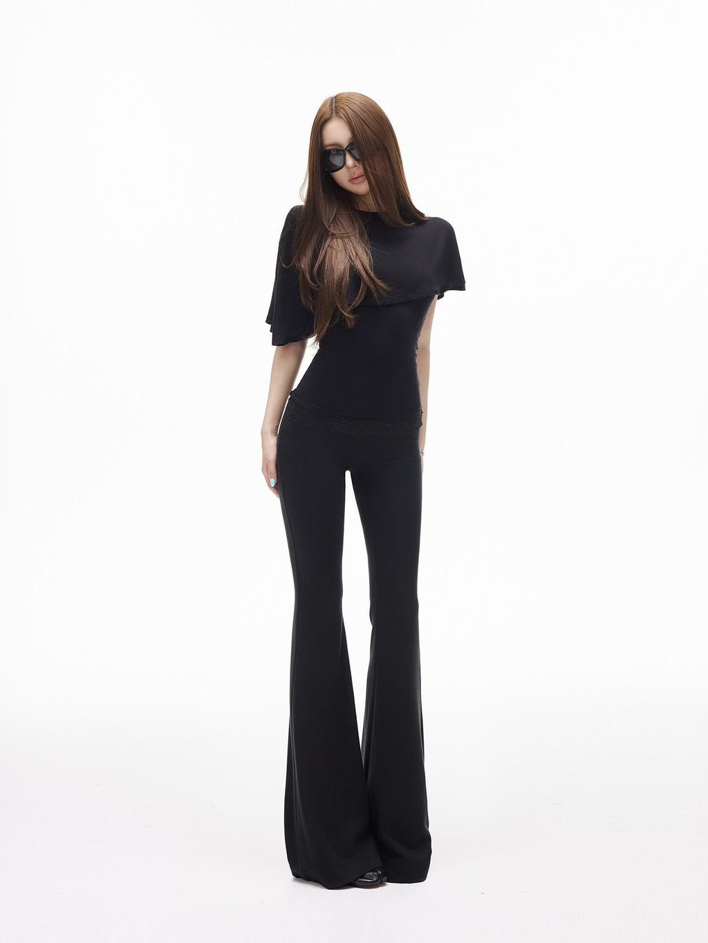 iamxiaa Slimming Low Waist Wide Band Stretch Knit Women's Cotton Feel Flare Pants