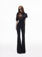 iamxiaa Slimming Low Waist Wide Band Stretch Knit Women's Cotton Feel Flare Pants