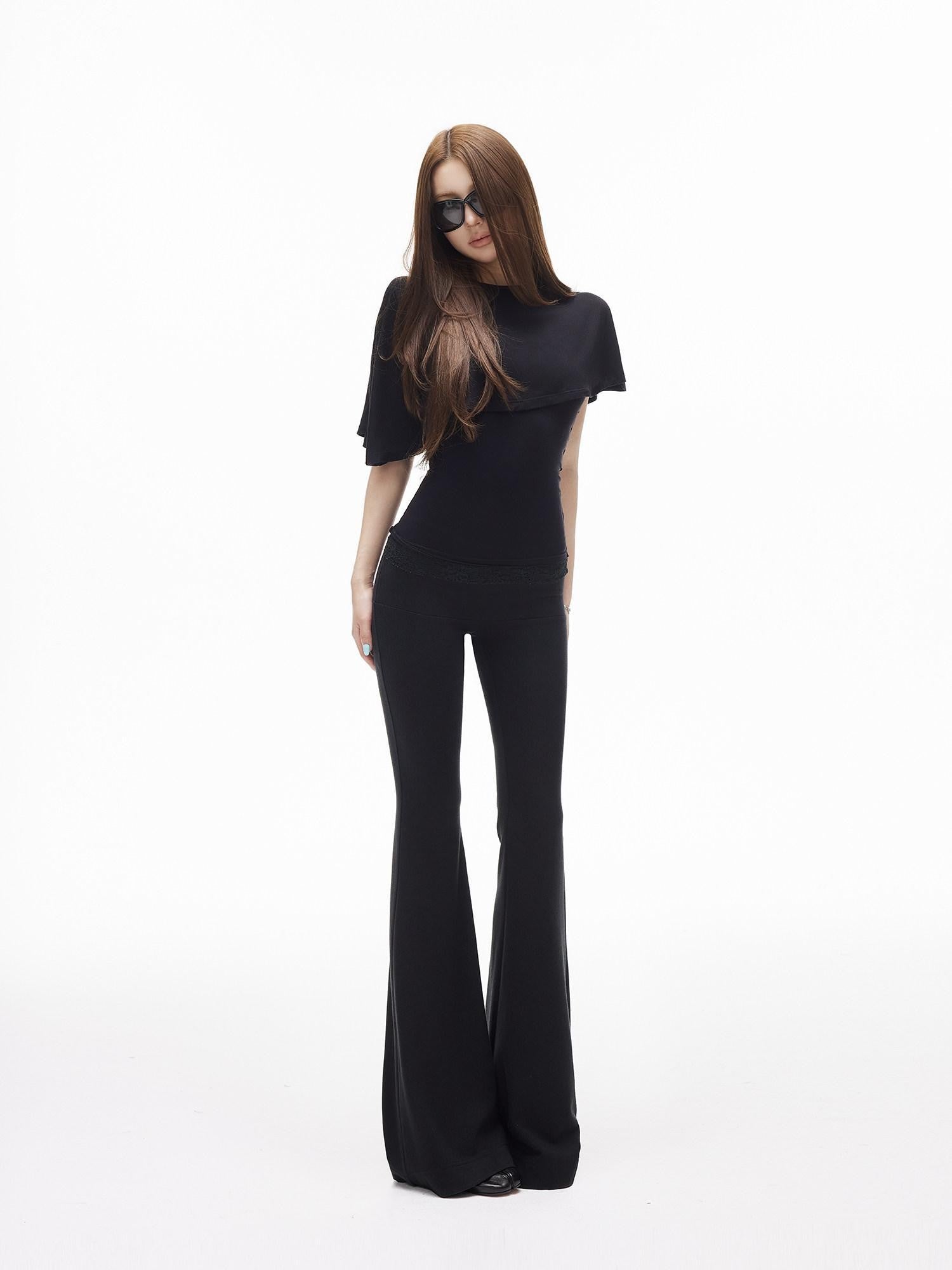 iamxiaa Slimming Low Waist Wide Band Stretch Knit Women's Cotton Feel Flare Pants