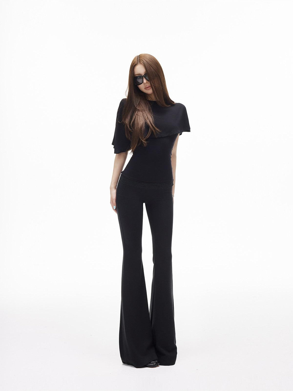 iamxiaa Slimming Low Waist Wide Band Stretch Knit Women's Cotton Feel Flare Pants