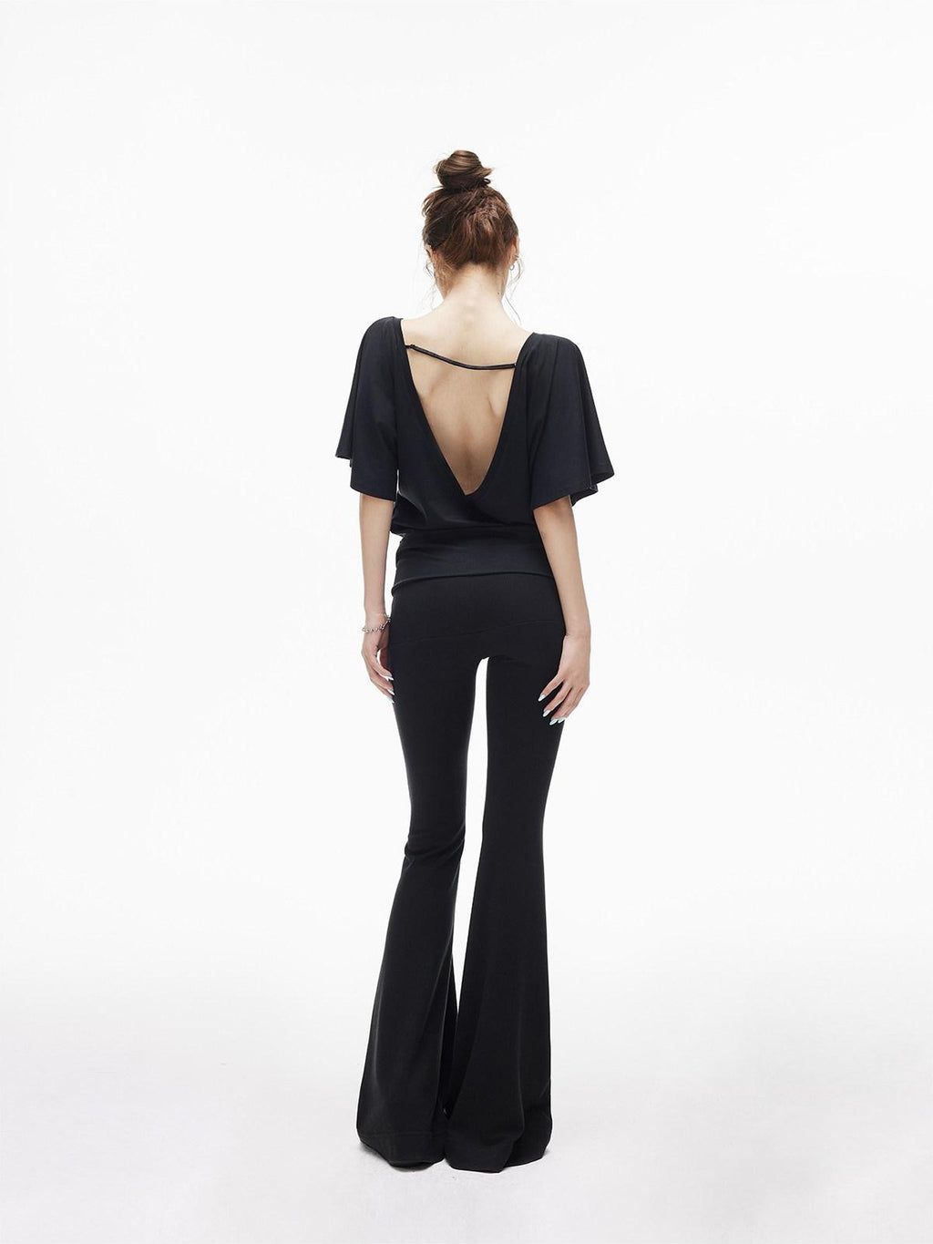 iamxiaa Slimming Low Waist Wide Band Stretch Knit Women's Cotton Feel Flare Pants