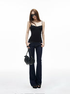 iamxiaa Slimming Ribbed Lace Trim Women's Cotton Blend Stretch Camisoles