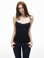 iamxiaa Slimming Ribbed Lace Trim Women's Cotton Blend Stretch Camisoles