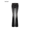 iamxiaa Slub Texture Lightning Ombre Vintage Women's Cotton Stretch Flare Jeans 956634650843
