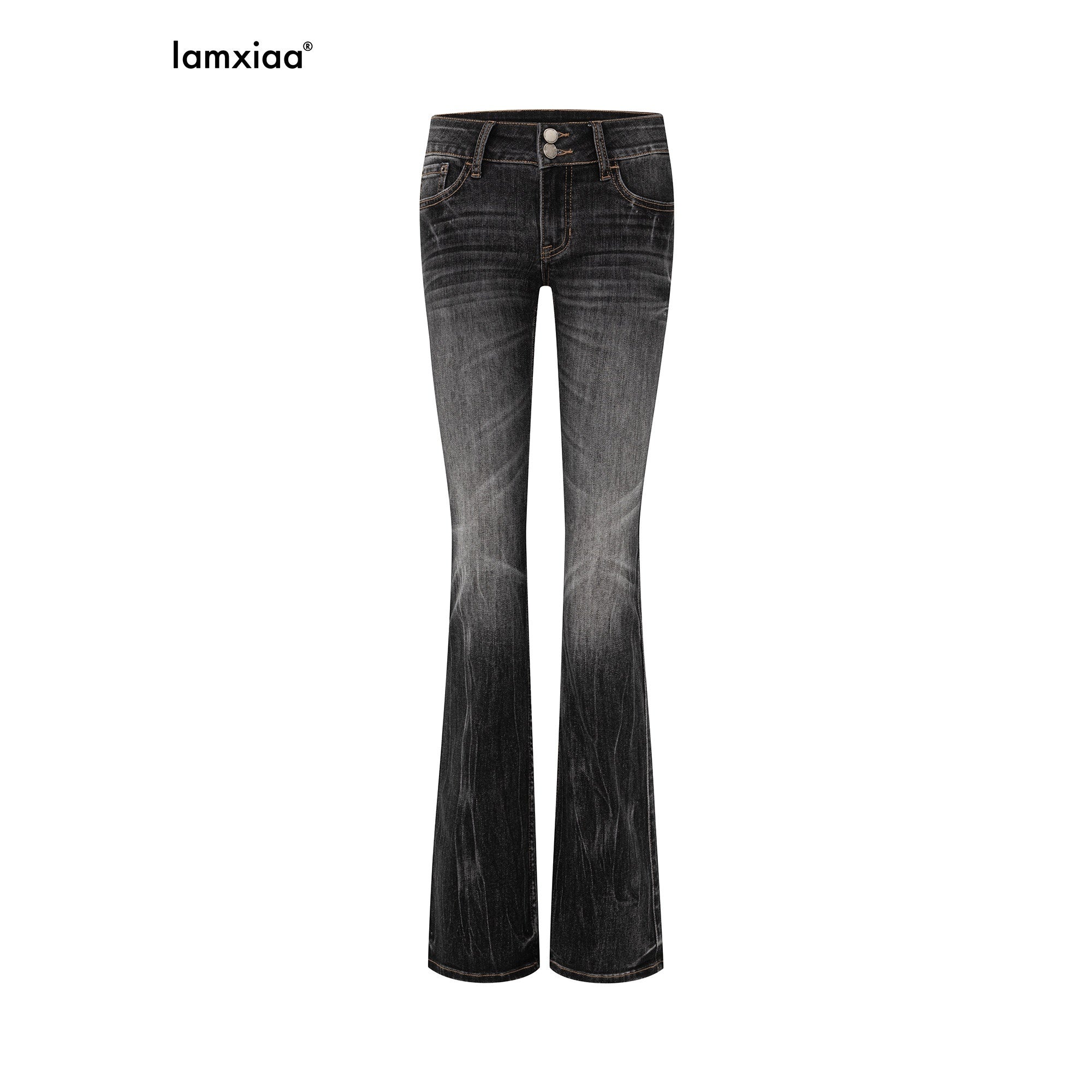 iamxiaa Slub Texture Lightning Ombre Vintage Women's Cotton Stretch Flare Jeans 956634650843