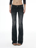 iamxiaa Slub Texture Lightning Ombre Vintage Women's Cotton Stretch Flare Jeans