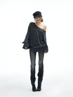 iamxiaa Slub Texture Lightning Ombre Vintage Women's Cotton Stretch Flare Jeans