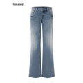 iamxiaa Slub Texture Washed Low Rise Stretch Women's Cotton Flare Jeans 1067166649912