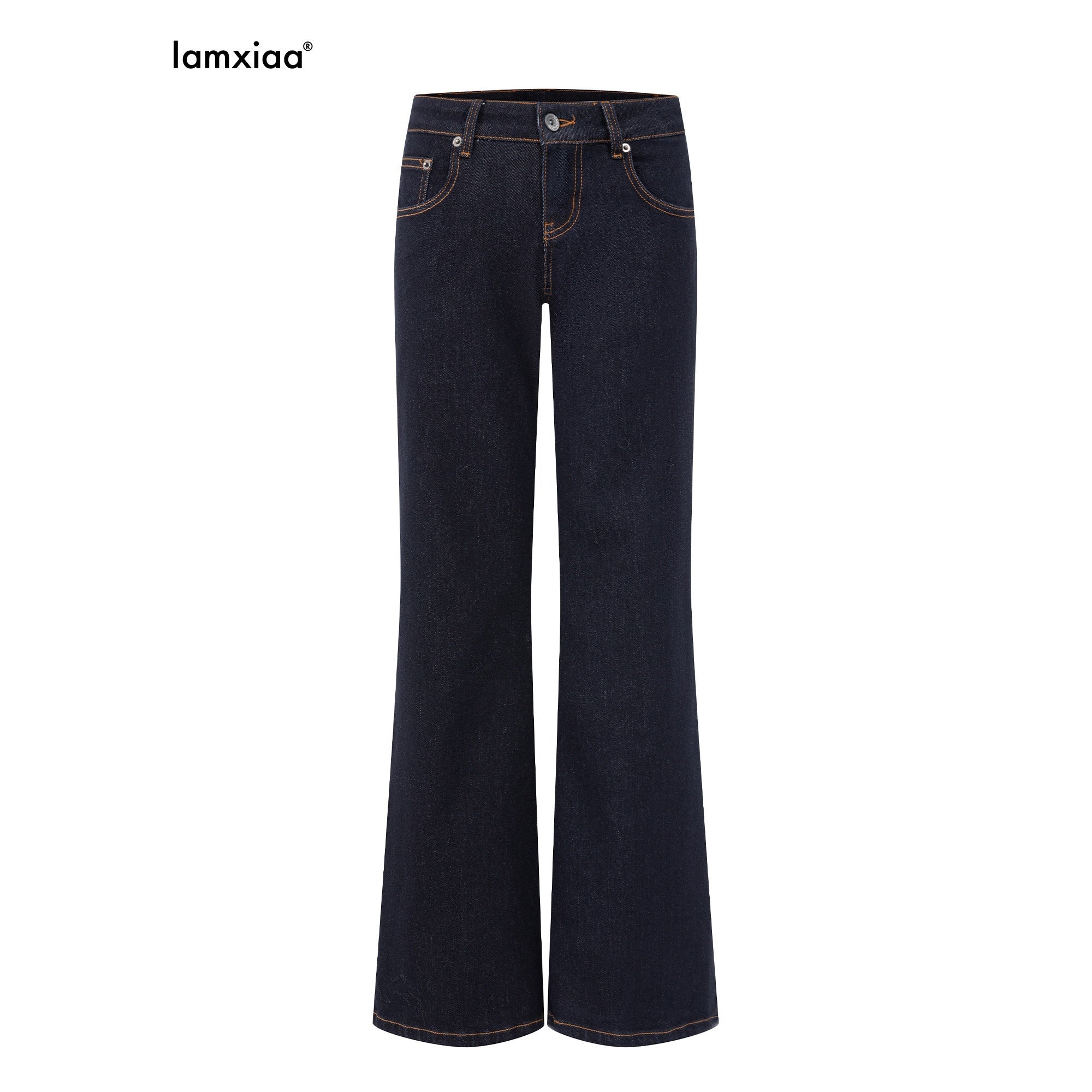 iamxiaa Slub Texture Washed Low Rise Stretch Women's Cotton Flare Jeans 1067166649912