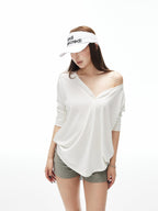 iamxiaa Soft Drape Heart Henley Collar Shell Buttons Women's Short Sleeve T-shirts