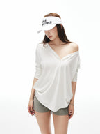 iamxiaa Soft Drape Heart Henley Collar Shell Buttons Women's Short Sleeve T-shirts