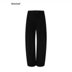 iamxiaa Soft Draped Double Pleat Buttoned Hem Women's Brushed Corduroy Wide-leg Pants 999606492983