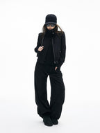 iamxiaa Soft Draped Double Pleat Buttoned Hem Women's Brushed Corduroy Wide-leg Pants